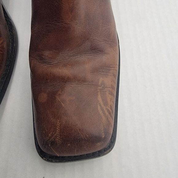 Mark Nason Leather Siren Boots  Sz 7 Harness Distressed Squared Toe Brown - Picture 4 of 12